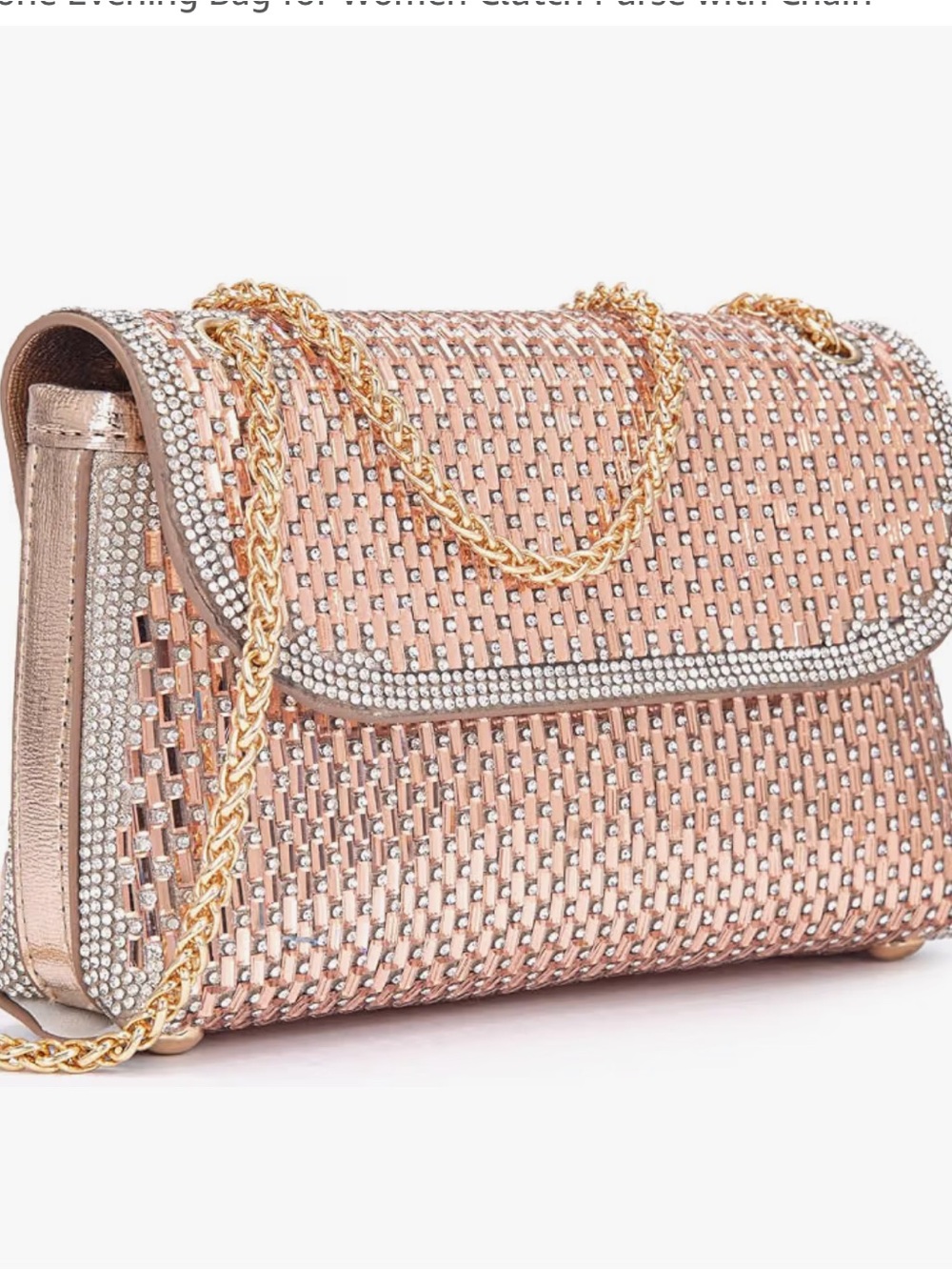 Crystal-Embellished Rose Gold Evening Chain Bag